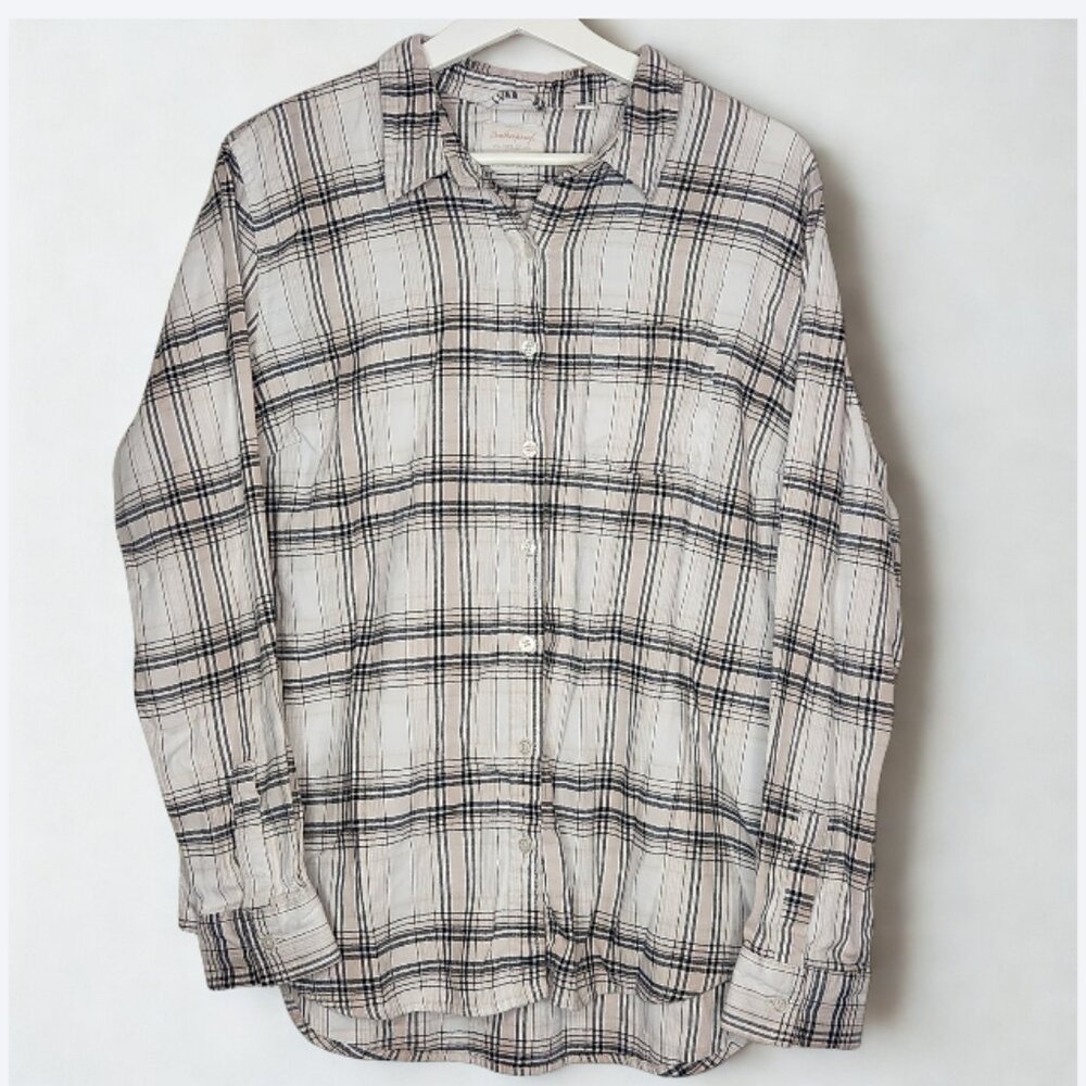 Weatherproof Vintage Plaid Flannel Button Down Shirt XL Cream Black
